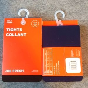 Joe Fresh 2 pairs Girls Tights Size 4-6, Black & Navy